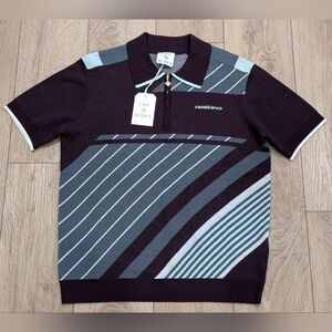 $765 Mens Casablanca 'Diagonal Tennis" Merino Wool Polo Shirt Aubergine Medium